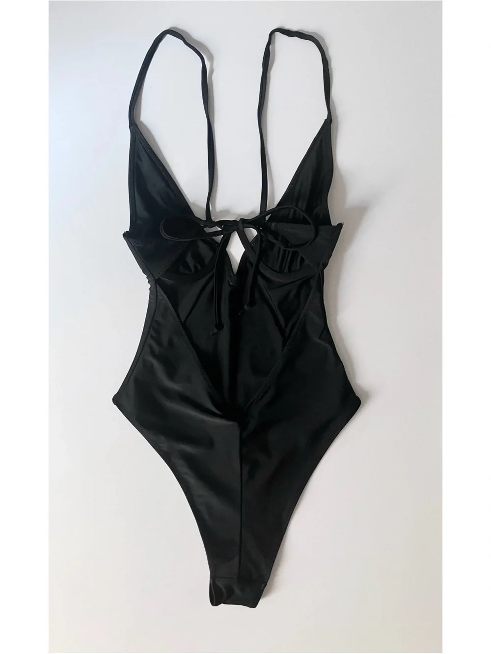 White Fox Black High-Cut One-Piece Swimsuit w/Adjustable Tie Straps Women’s SM